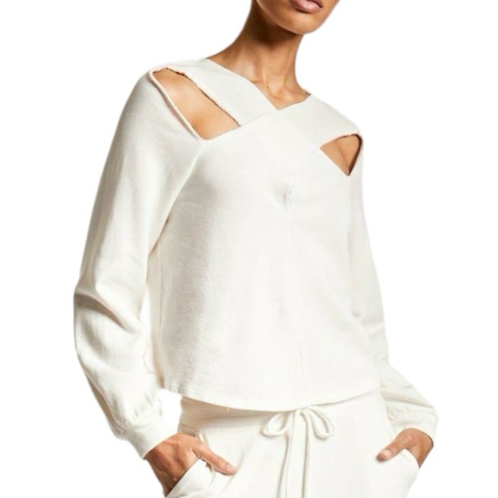 New Lanston Cutout Cross Front Pullover Lightweight Sweatshirt Off White Size XS